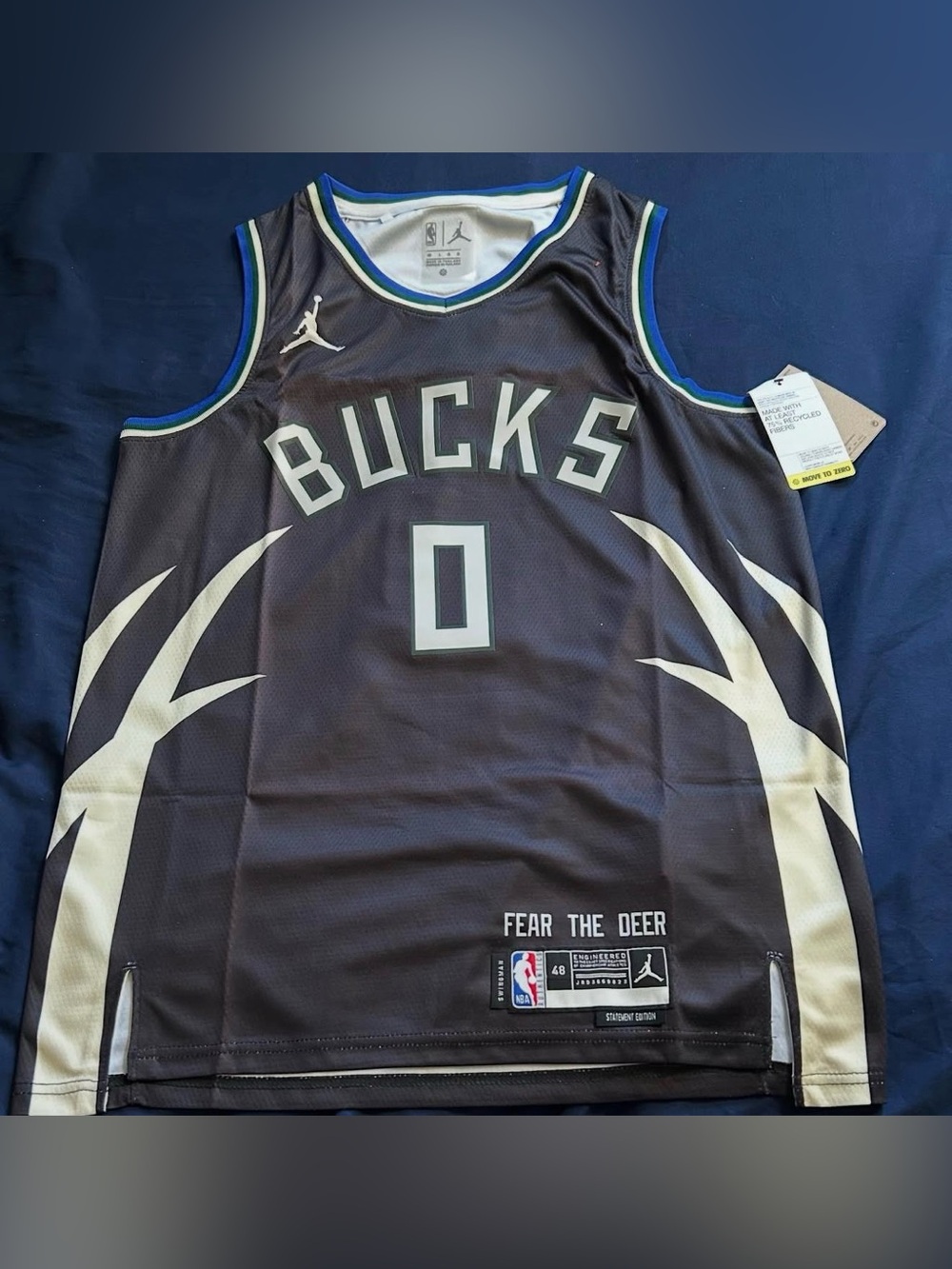 ‼️Weekend Special ‼️Jordan Milwaukee Bucks #0 Jersey - Black & Cream with Blue